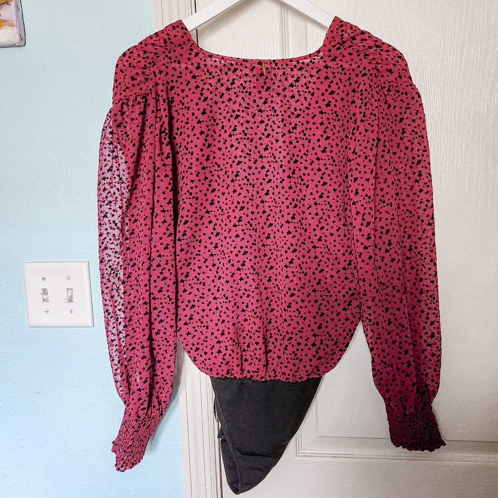 Misa Los Angeles Purple Black Flocked Star Print Bertha Bodysuit Size M Medium - Picture 4 of 8